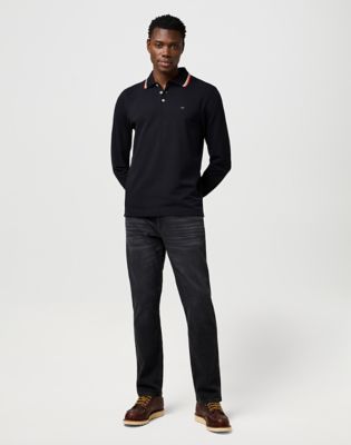 Long Sleeve Regular Polo Shirt in Black alternative view 2