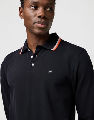 Long Sleeve Regular Polo Shirt in Black alternative view 3