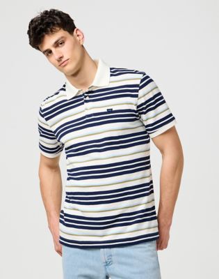 Regular Stripe Polo Shirt in Worn White