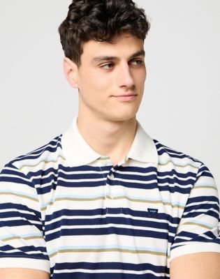 Regular Stripe Polo Shirt in Worn White alternative view 3