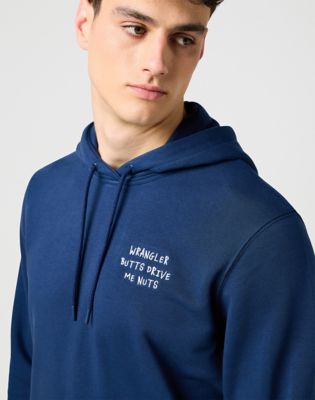 Relaxed Embroidery Hoodie in Navy alternative view 3
