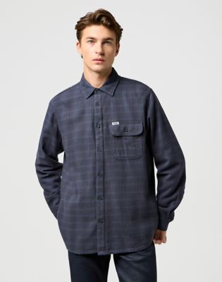 Wrangler Relaxed 1 Pocket Flannel Shirt Midnight Grey