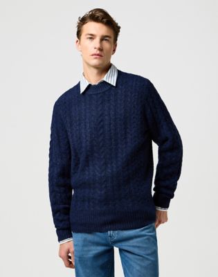 Wrangler Regular Cable Knit Sweater Denim Heather