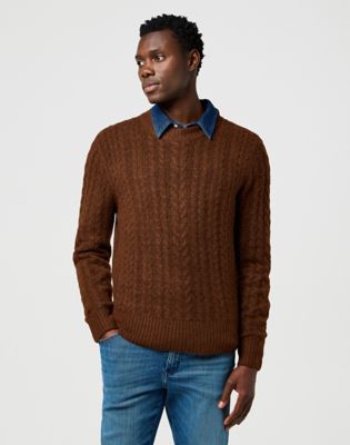 Wrangler Regular Cable Knit Sweater Mahogany Heather