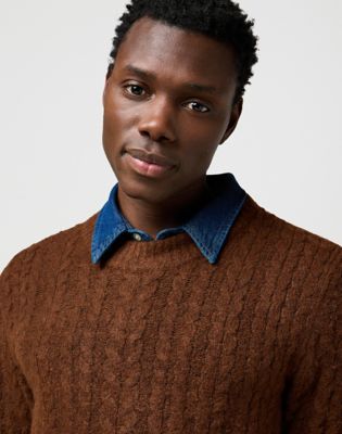 Regular Cable Knit Sweater in Mahogany Heather