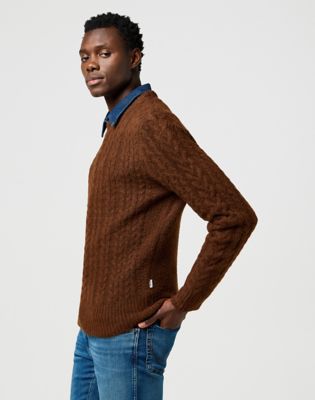 Regular Cable Knit Sweater in Mahogany Heather