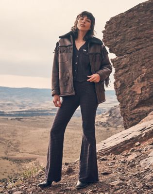 Wrangler Relaxed Fringe Wrange Jacket Brown Leather