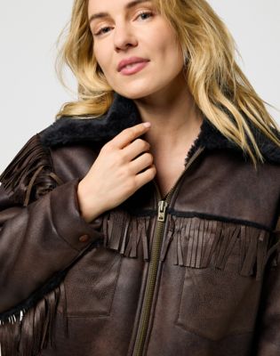Wrangler FRINGE WRANGE JACKET - Halflange jas - brown/bruin