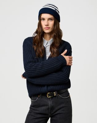 Striped Beanie:Dark Navy:OS alternative view 3