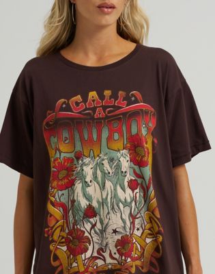 Wrangler x Lainey Wilson Call A Cowboy Oversized Tee in Mole