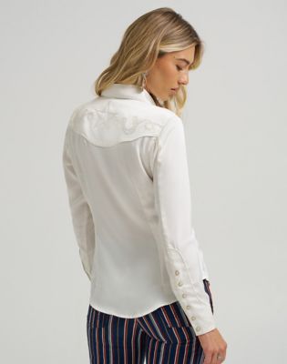 Wrangler x Lainey Wilson Embroidered Shirt in Worn White