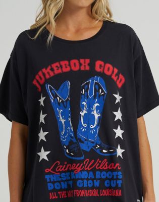Wrangler x Lainey Wilson Jukebox Gold Oversized Tee in Black