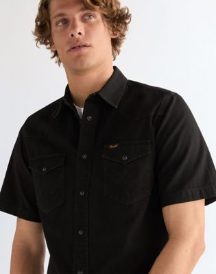Regular Short Sleeve Western Shirt in Rinse Black