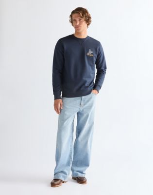 Regular Embroidery Crew Sweatshirt in Navy