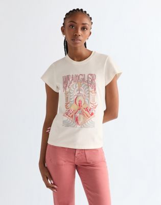 Wrangler obcisłe Shrunken Band Koszulka biały znoszony