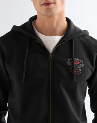 Regular Graphic Zip Hoodie in Black