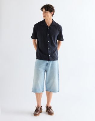 Relaxed Short Sleeve Resort Shirt in Dark Navy