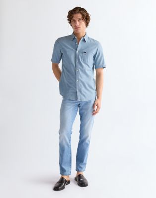 Regular Short Sleeve Chambray Shirt in Indigo