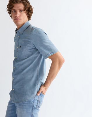 Regular Short Sleeve Chambray Shirt in Indigo