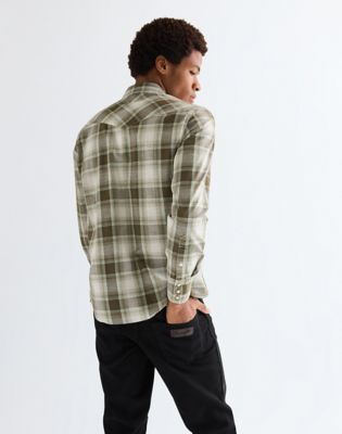 Wrangler Regular Western Shirt Green Tan