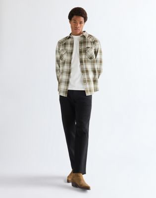 Regular Western Shirt in Green Tan