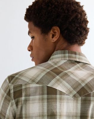 Regular Western Shirt in Green Tan