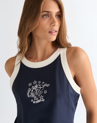 Wrangler obcisłe Ringer Koszulka bez rękawów granatowy