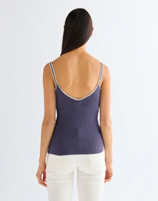Slim Crochet Trim Tank Top in Graystone