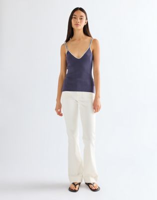 Slim Crochet Trim Tank Top in Graystone