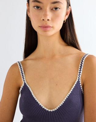 Slim Crochet Trim Tank Top in Graystone
