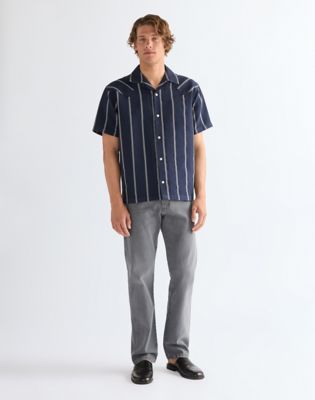 Relaxed W Resort Shirt in Navy White