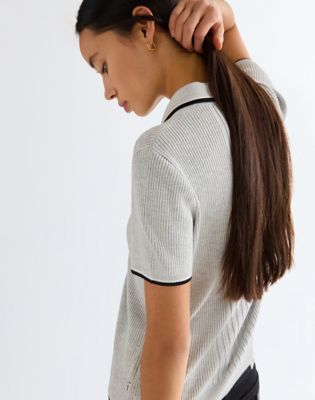 Slim Quarter Zip Polo in Grey Heather