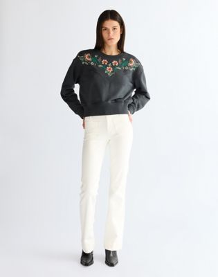 Relaxed Embroidered Sweat in Faded Black