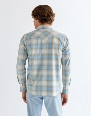 Regular Western Shirt in Blue Tan