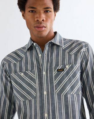 Regular Chambray Shirt in Dark Stripe