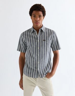 Wrangler Regular Szorty Sleeve Chambray Shirt Dark Stripe