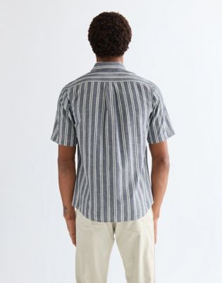 Regular Short Sleeve Chambray Shirt in Dark Stripe