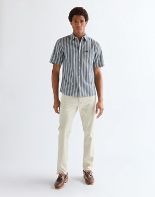 Regular Short Sleeve Chambray Shirt in Dark Stripe