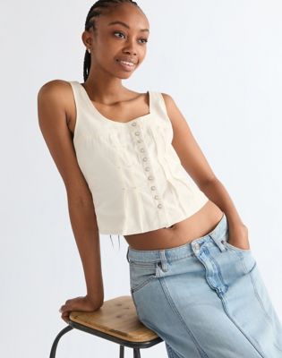 Slim Pleated Corset Top in Worn White