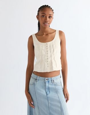 Slim Pleated Corset Top in Worn White