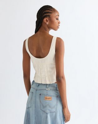 Slim Pleated Corset Top in Worn White