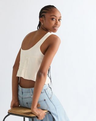 Slim Pleated Corset Top in Worn White