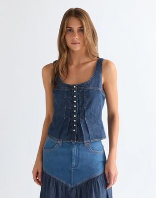 Slim Lightweight Pleated Corset Top in Lone Rider
