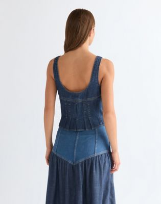 Slim Lightweight Pleated Corset Top in Lone Rider