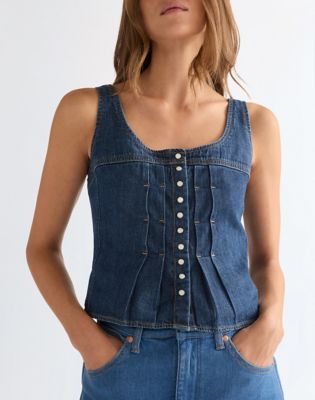 Slim Lightweight Pleated Corset Top in Lone Rider