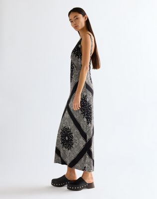 Slim Bias Slip Dress in Faded Black