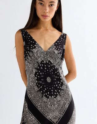 Slim Bias Slip Dress in Faded Black
