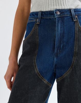 Patched Chap Barrel Jean in Shadow Stitch