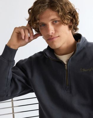 Vintage Half Zip Sweatshirt in Faded Black