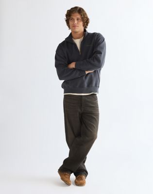 Vintage Half Zip Sweatshirt in Faded Black